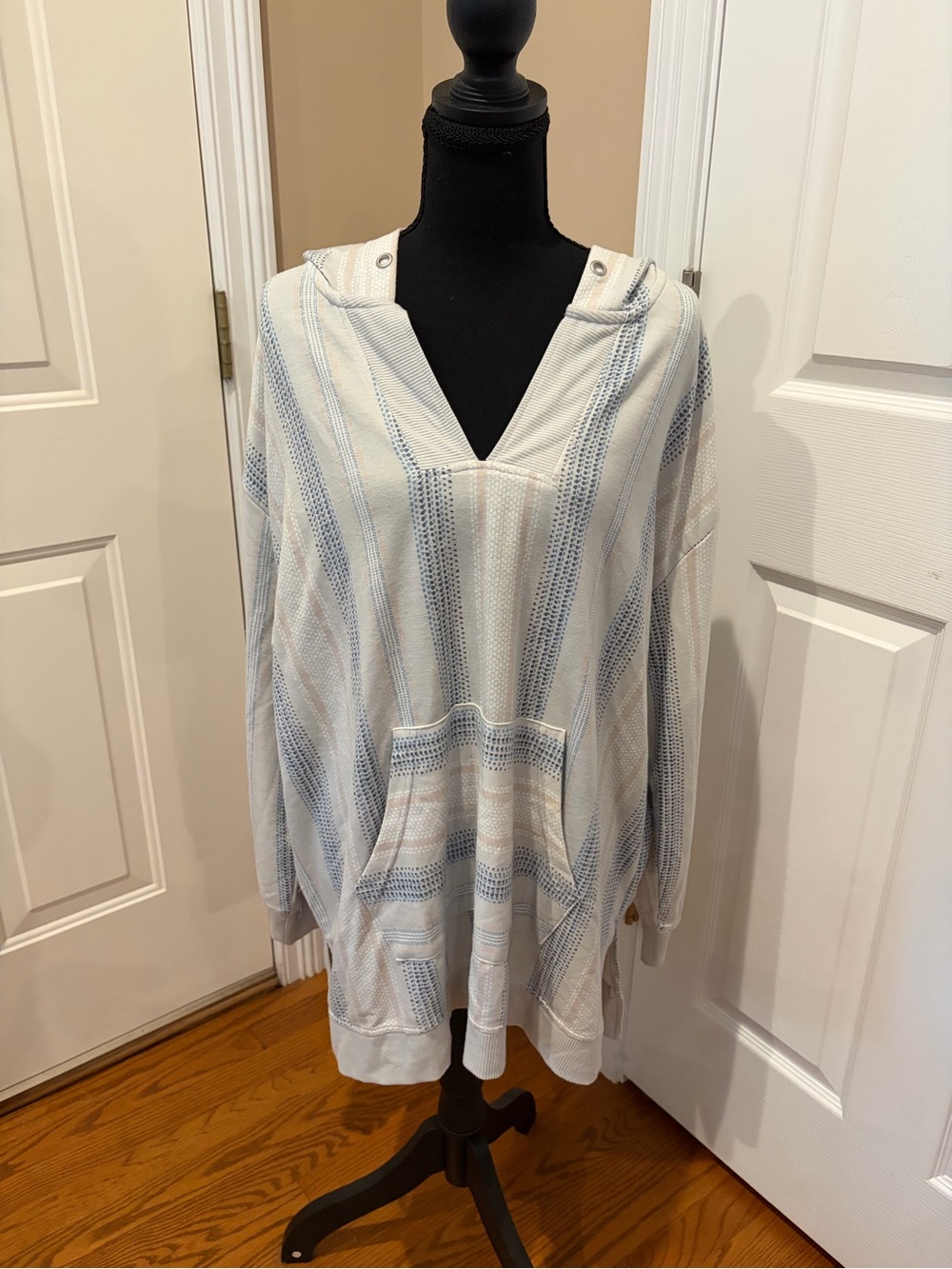 C&C California Blue & White Striped Hooded Swim Cover-Up